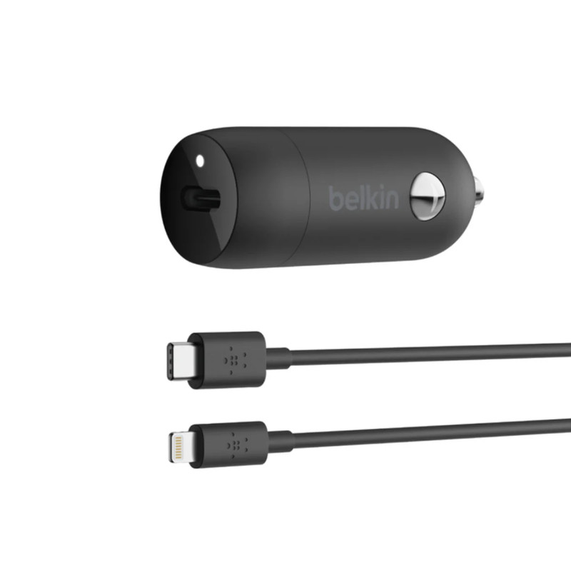 Belkin BoostCharge 18W USB-C PD Car Charger w/ USB-C To Lightning Cable 1.2m - Black - كابل شحن